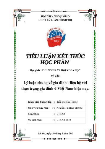 Tiểu luận Lý luận chung về gia đình: Liên hệ với thực trạng gia đình ở Việt Nam hiện nay