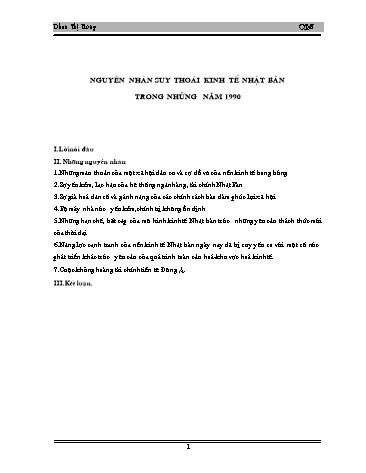 Tiểu luận Nguyên nhân suy thoái kinh tế Nhật Bản trong những năm 1990