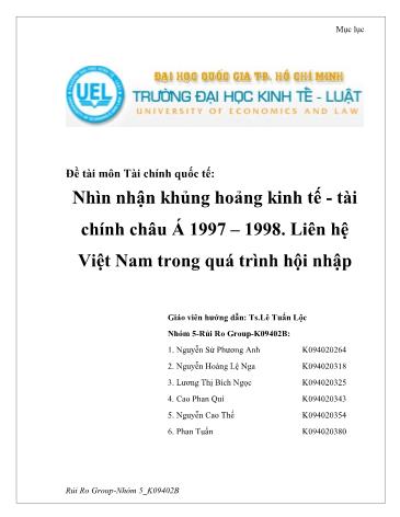 Tiểu luận Nhìn nhận khủng hoảng kinh tế, tài chính châu Á 1997-1998. Liên hệ Việt Nam trong quá trình hội nhập