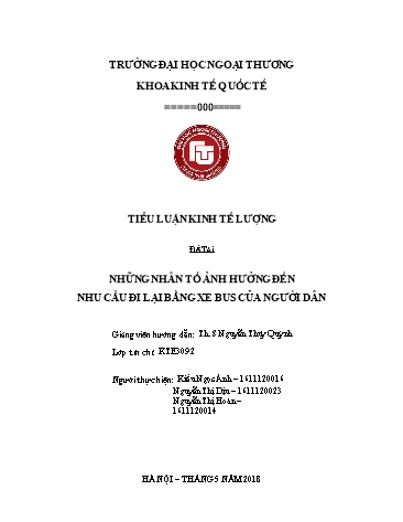 Tiểu luận Những nhân tố ảnh hưởng đến nhu cầu đi lại bằng xe bus của người dân