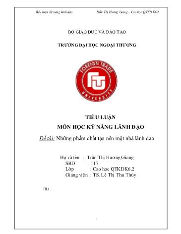 Tiểu luận Những phẩm chất tạo nên một nhà lãnh đạo