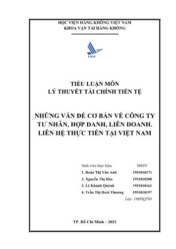 Tiểu luận Những vấn đề cơ bản về công ty tư nhân, hợp danh, liên doanh. Liên hệ thực tiễn tại Việt Nam