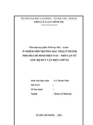 Tiểu luận Ô nhiễm môi trường rác thải ở Thành phố Hồ Chí Minh hiện nay - Tiếp cận từ góc độ duy vật biện chứng