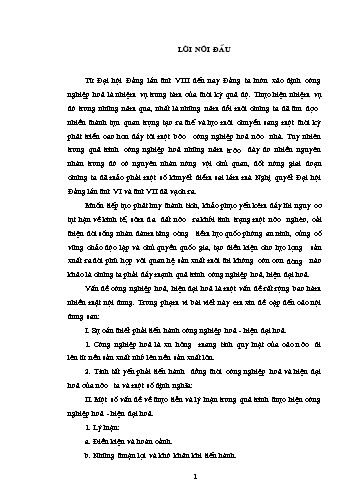 Tiểu luận Phân tích những nội dung và tiền đề của công nghiệp hoá, hiện đại hoá ở nước ta hiện nay