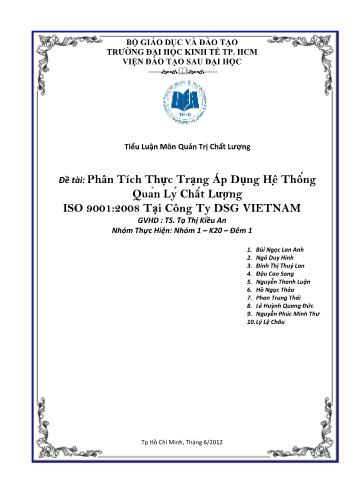 Tiểu luận Phân tích thực trạng áp dụng hệ thống quản lý chất lượng ISO 90012008 tại Công ty DSG VietNam