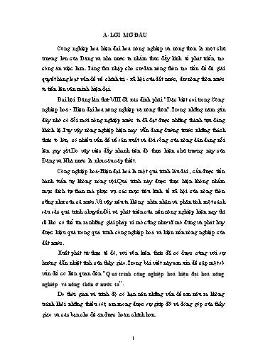 Tiểu luận Quá trình công nghiệp hoá hiện đại hoá nông nghiệp và nông thôn ở nước ta