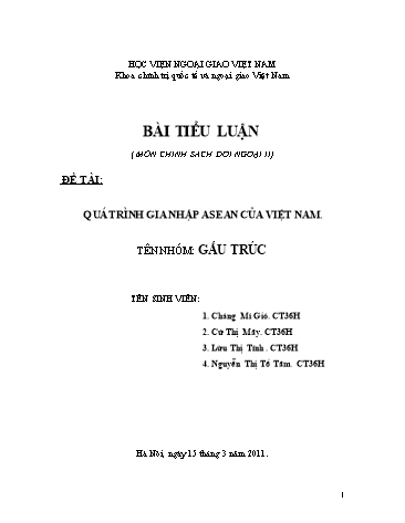 Tiểu luận Quá trình gia nhập ASEAN của Việt Nam