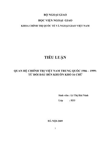 Tiểu luận Quan hệ chính trị Việt Nam và Trung Quốc 1986-1999 - Từ đối đầu đến khuôn khổ 16 chữ