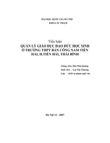 Tiểu luận Quản lí giáo dục đạo đức học sinh ở trường THPT Bán công Nam Tiền Hải, huyện Tiền Hải, Thái Bình