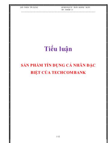 Tiểu luận Sản phẩm tín dụng cá nhân đặc biệt của TechcomBank