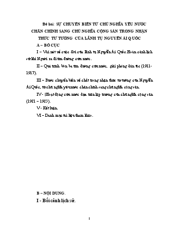 Tiểu luận Sự chuyển biến từ chủ nghĩa yêu nước chân chính sang chủ nghĩa Cộng sản trong nhận thức tư tưởng của lãnh tụ Nguyễn Ái Quốc