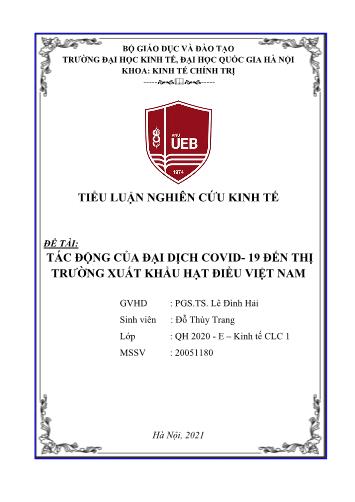 Tiểu luận Tác động của đại dịch Covid-19 đến thị trường xuất khẩu hạt điều Việt Nam