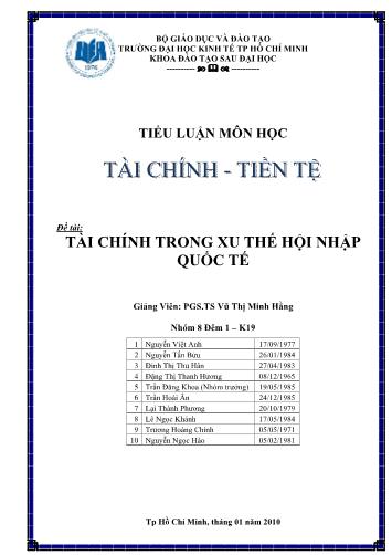 Tiểu luận Tài chính trong xu thế hội nhập quốc tế