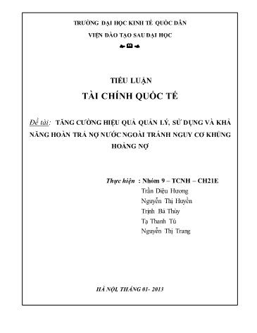 Tiểu luận Tăng cường hiệu quả quản lý và sử dụng và hoàn trả nợ nước ngoài tránh nguy cơ khủng hoảng nợ