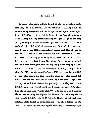 Tiểu luận Thực trạng và giải pháp để nâng cao hiệu quả của đào tạo và sử dụng nguồn nhân lực phục vụ cho sự nghiệp công nghiệp hoá, hiện đại hoá ở Việt Nam