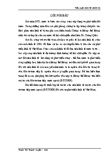 Tiểu luận Vai trò của nền kinh tế vai trò của đầu tư trực tiếp nước ngoài (ĐTTTNN) đối với sự phát triển kinh tế Việt Nam