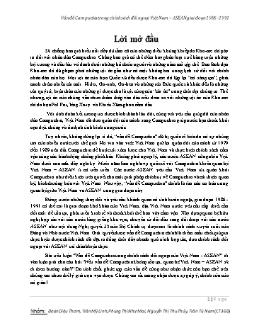 Tiểu luận Vấn đề Campuchia trong chính sách đối ngoại Việt Nam - ASEAN giai đoạn 1986-1991