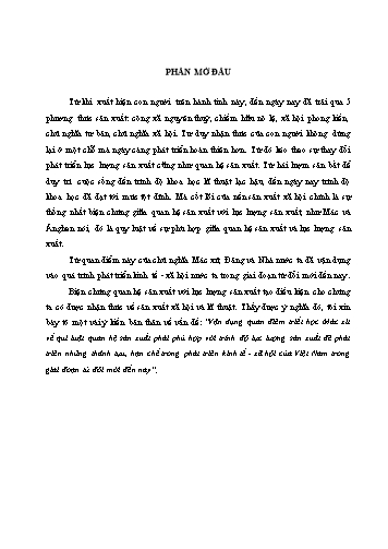 Tiểu luận Vận dụng quan điểm Triết học Mác-xít về quy luật quan hệ sản xuất phải phù hợp với trình độ lực lượng sản xuất để phát triển những thành tựu, hạn chế trong phát triển kinh tế, xã hội của Việt Nam