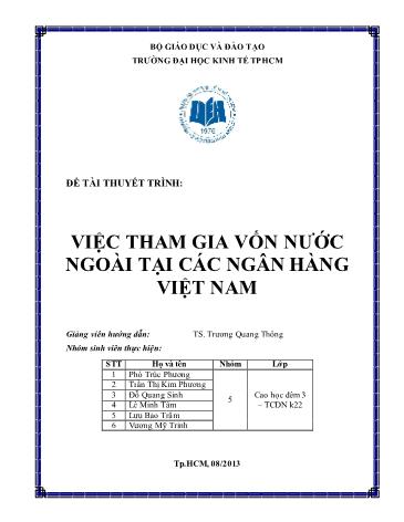 Tiểu luận Việc tham gia vốn nước ngoài tại các ngân hàng Việt Nam