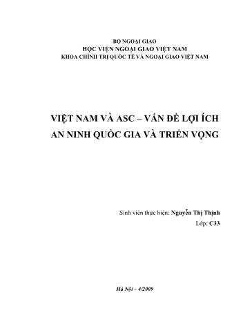 Tiểu luận Việt Nam và ASC - Vấn đề lợi ích an ninh quốc gia và triển vọng