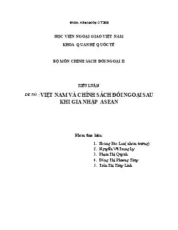 Tiểu luận Việt Nam và chính sách đối ngoại sau khi gia nhập ASEAN