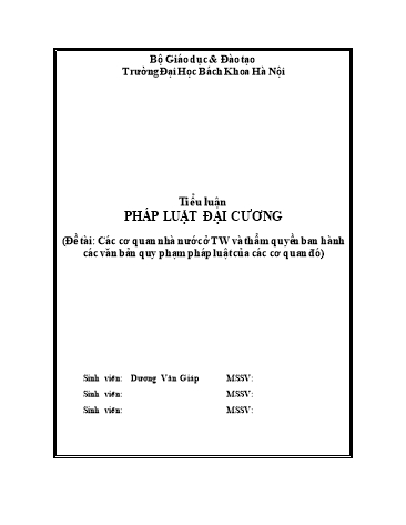 Tiểu luận Các cơ quan nhà nước ở TW và thẩm quyền ban hành các văn bản quy phạm pháp luật của các cơ quan đó