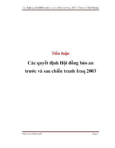 Tiểu luận Các quyết định Hội đồng bảo an trước và sâu chiến tranh Irag 2003