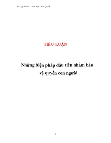 Tiểu luận Những biện pháp đầu tiên nhằm bảo vệ quyền con người