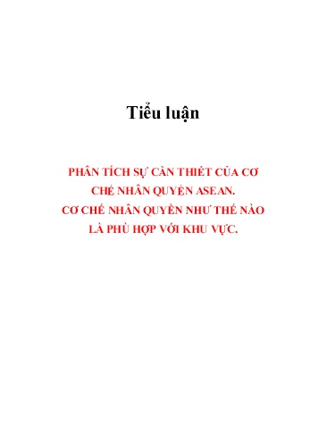 Tiểu luận Phân tích sự cần thiết của cơ chế nhân quyền ASEAN. Cơ chế nhân quyền như thế nào là phù hợp với khu vực